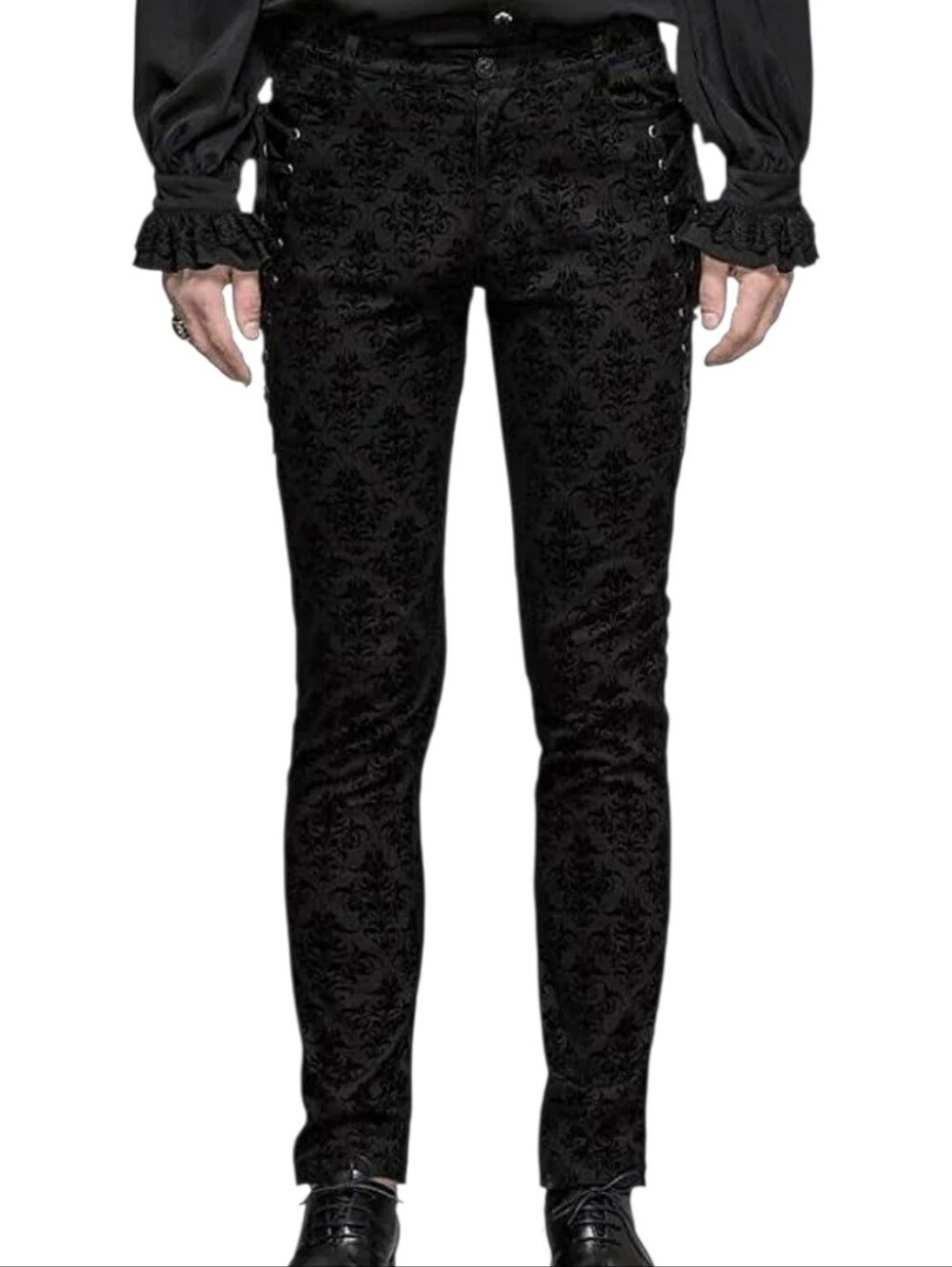 Devil Fashion Black Brocade Gothic Damask Victorian Trousers Men XXXL 40/32